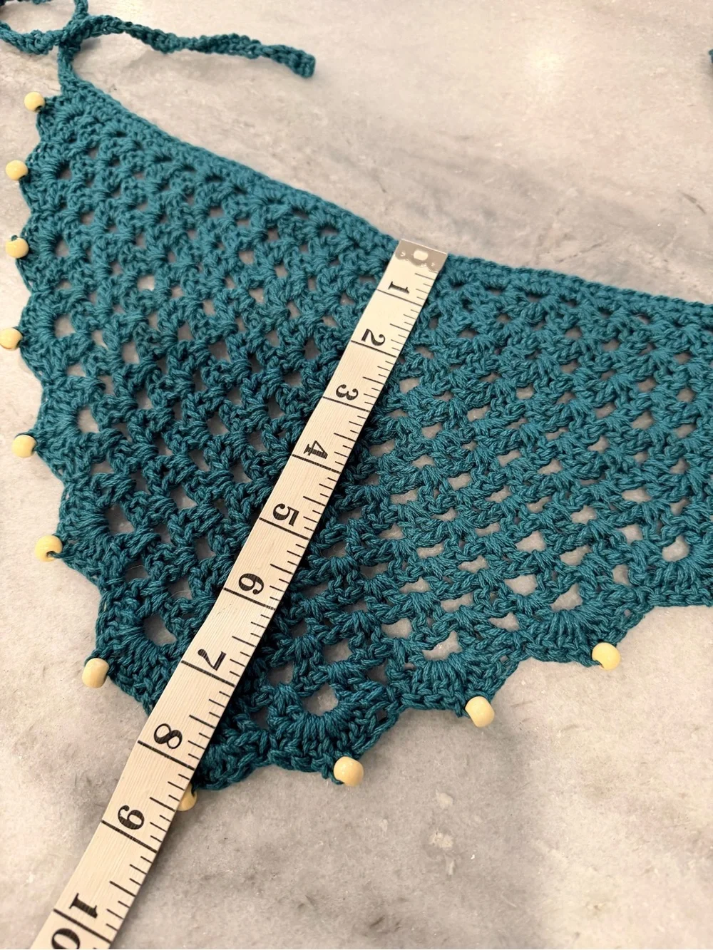 Handmade Crochet Wood Beaded Kerchief Head Scarf Cotton Boho Bandana Cottagecore